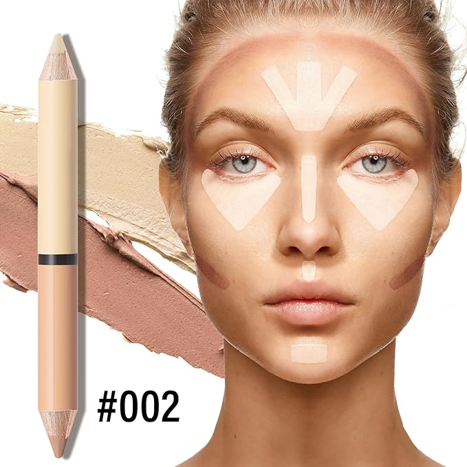2 in 1 Cream Bronzer and Highlighter Stick,Cream Dual-Ended Highlight Contour Stick,Long Lasting & Waterproof Face Brighten Make up Pen-FemmiqueWomen