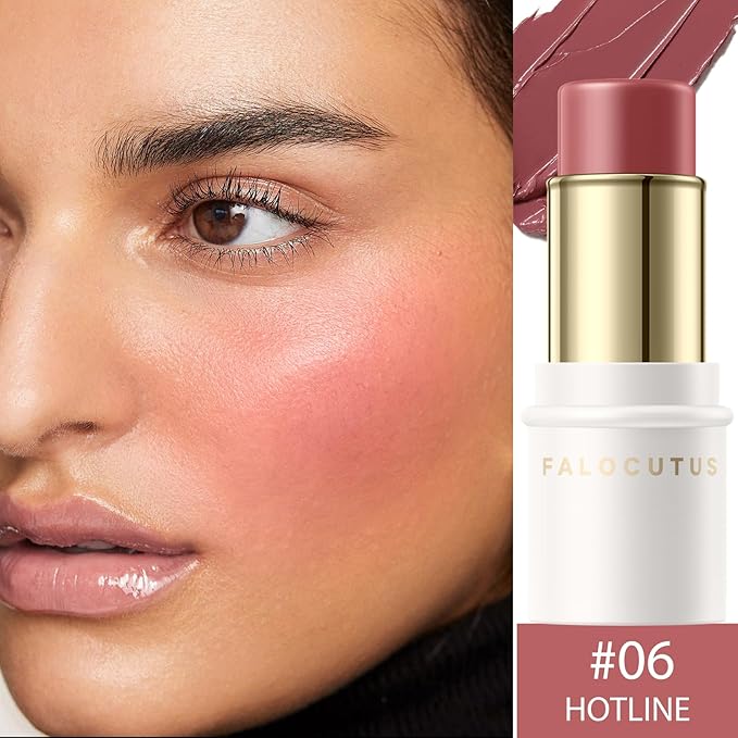 2Pcs Cream Blush Makeup Stick,Monochromatic Multi-Stick Face Blush for Cheek,Lip and Eye,Matte and Dewy Finish for Long Wearing,Easy Application.HOTLINE-FemmiqueWomen