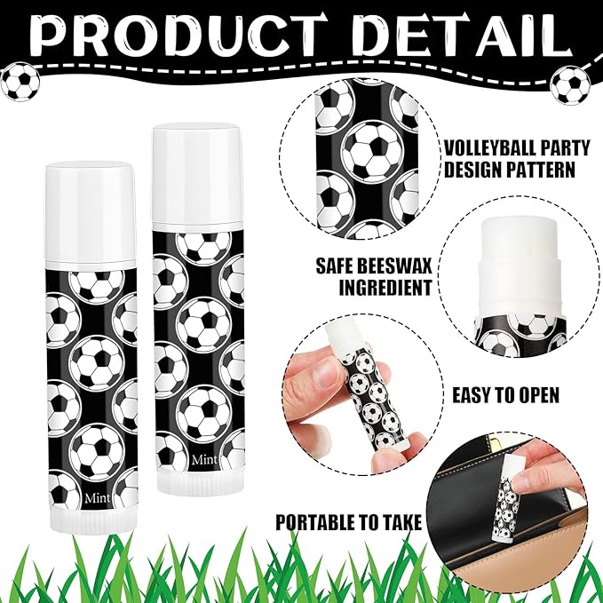24 Pcs Soccer Lip Balm Soccer Team Gifts Soccer Party Favors Soccer Lip Balm Gift for Soccer Team Soccer Party Guest Supplies-FemmiqueWomen
