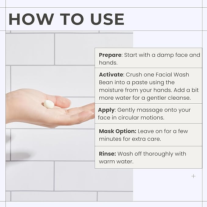 3-in-1 Solid Facial Cleanser, Exfoliator, and Wash-off Mask - Vegan, Cruelty-Free, Plastic-Free, Travel-Friendly, 1 Month Supply (60 Crushable Tablets) in Tin (Purifying Beans in Tin)-FemmiqueWomen