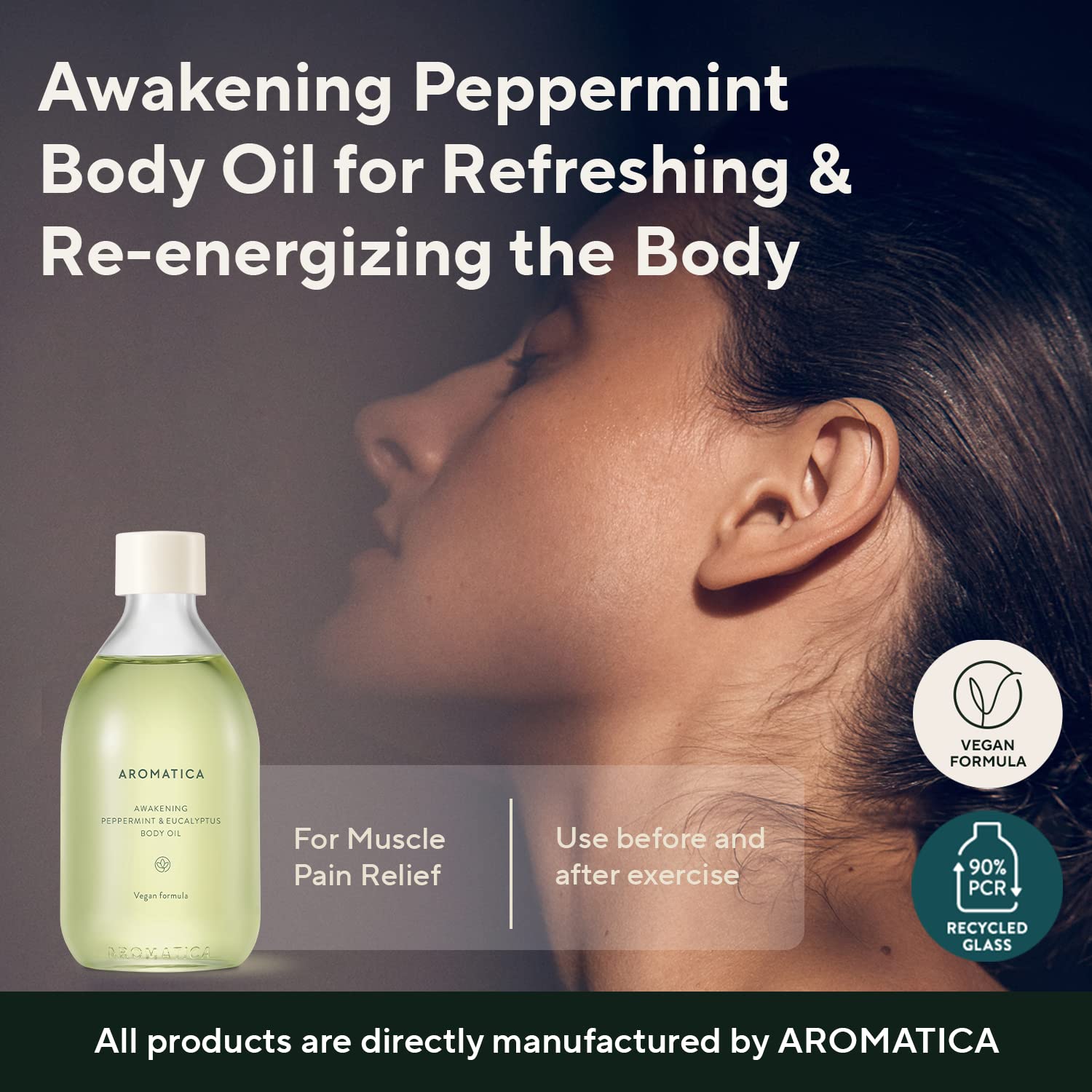AROMATICA Awakening Body Oil Peppermint & Eucalyptus Aromatherapy Oils, Scented Body Oil, After Shower Natural Oil for Women, Non-Greasy Body Serum, Body Moisturizer for Dry Skin 3.38 fl. oz-FemmiqueWomen