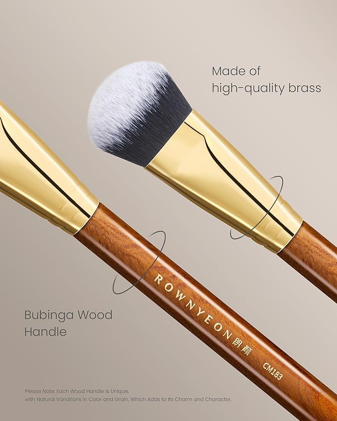Desert Oak Series Angled Dome Cream Blush Brush - Medium Nylon Bristles for Flawless Cream/Liquid Blush Application, Seamless Stippling & Blending, Bubinga Handle & Brass Ferrule (CM 183)-FemmiqueWomen