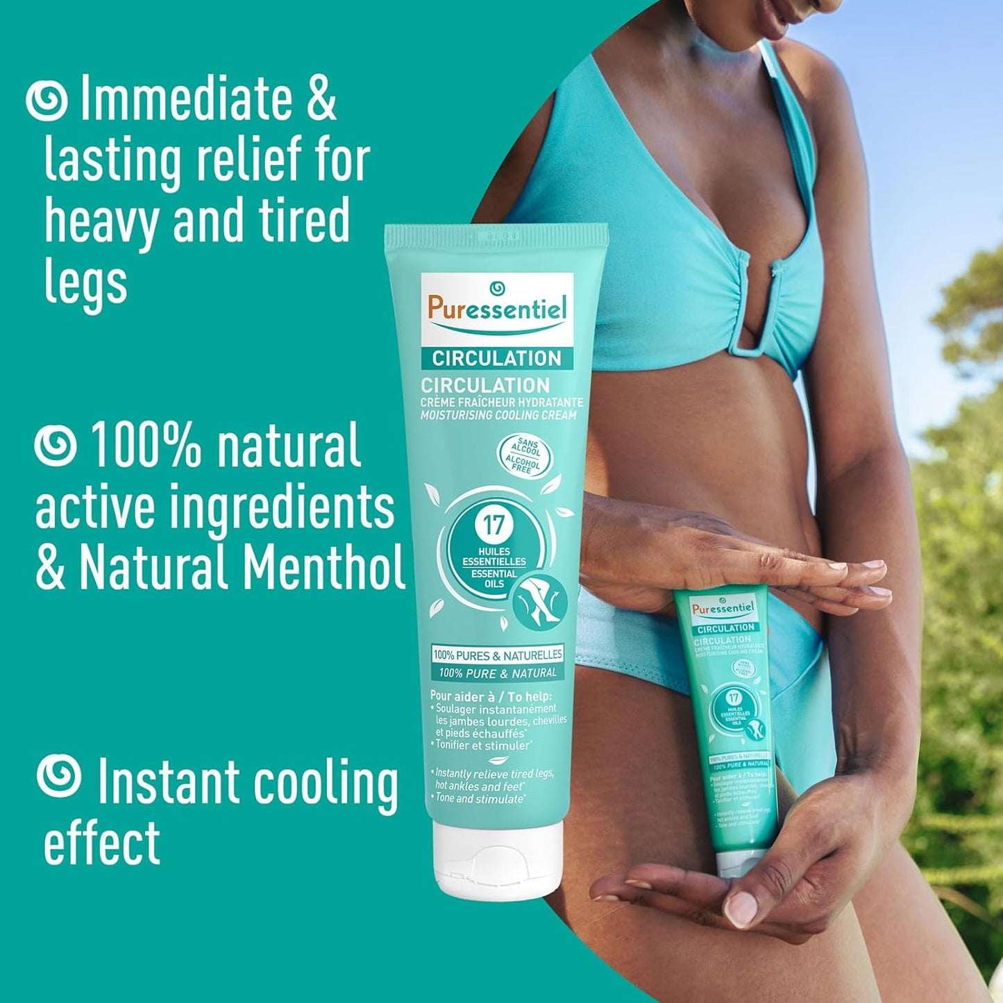 Puressentiel Circulation Moisturizing Cooling Cream - 100% Pure And Natural Oils - Alcohol Free - Supports Circulation - Provides Instant, Lasting Relief For Tired Legs, Ankles And Feet - 3.4 oz-FemmiqueWomen