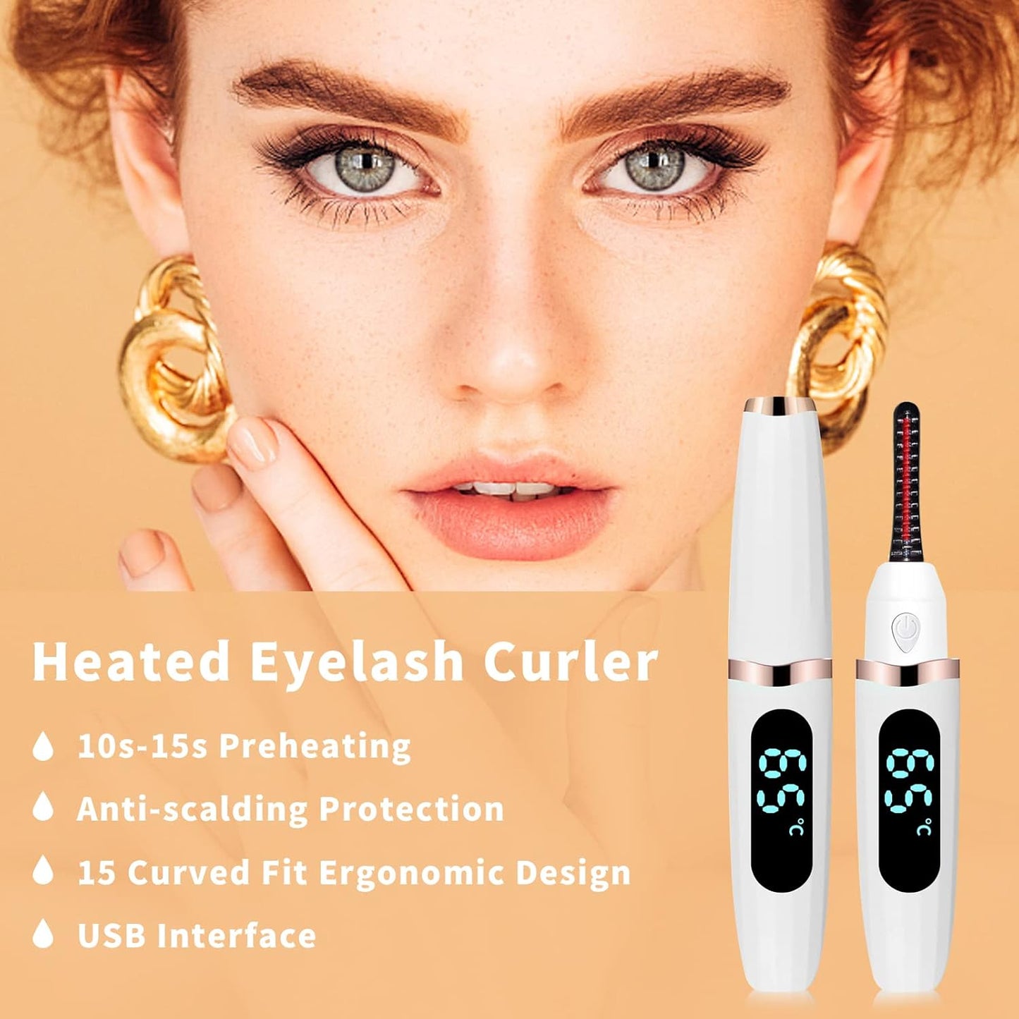 Heated Eyelash Curler, Heated Lash Curler with Led Display Electric Eye lash Curler 3 Temp Settings for Makeup Tools for Achieving A Natural Curl and Long Lasting Eyelashes, Designed for Women, White-FemmiqueWomen
