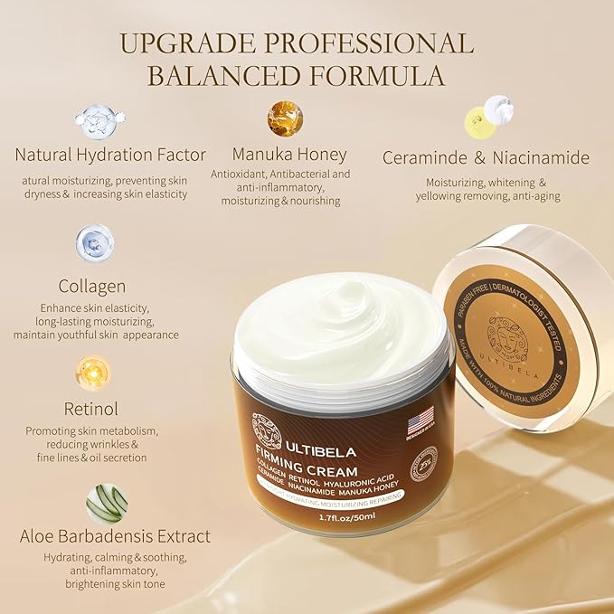 Tighten and Lift Neck Cream, Deep Hydration Neck Firming Cream with Retinol, Collagen & Honey Anti-Aging & Wrinkle Moisturizer for Face, Neck & Décolleté Women & Men 1.7 Fl Oz-FemmiqueWomen
