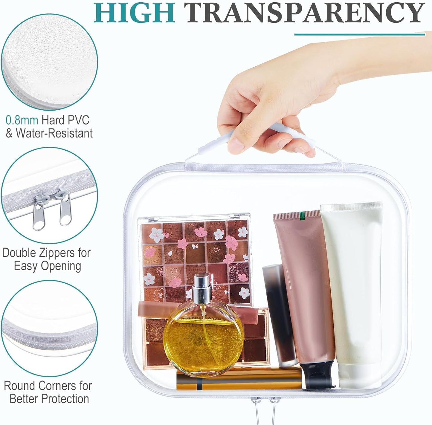 Sanwuta 4 Pcs Clear Hard Zipper Case with Handle Office Storage Cases Hard Plastic Pouches Transparent Bins for Crafts, Pencils, Snacks, Cosmetics, Puzzles(9.8 x 7.9 x 2 Inches,White)-FemmiqueWomen