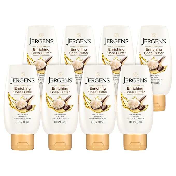 Jergens Shea Butter Hand and Body Lotion, Deep Conditioning Moisturizer, 3X More Radiant Skin, with Pure Shea Butter, Dermatologist Tested, 3 oz, 8 pack-FemmiqueWomen