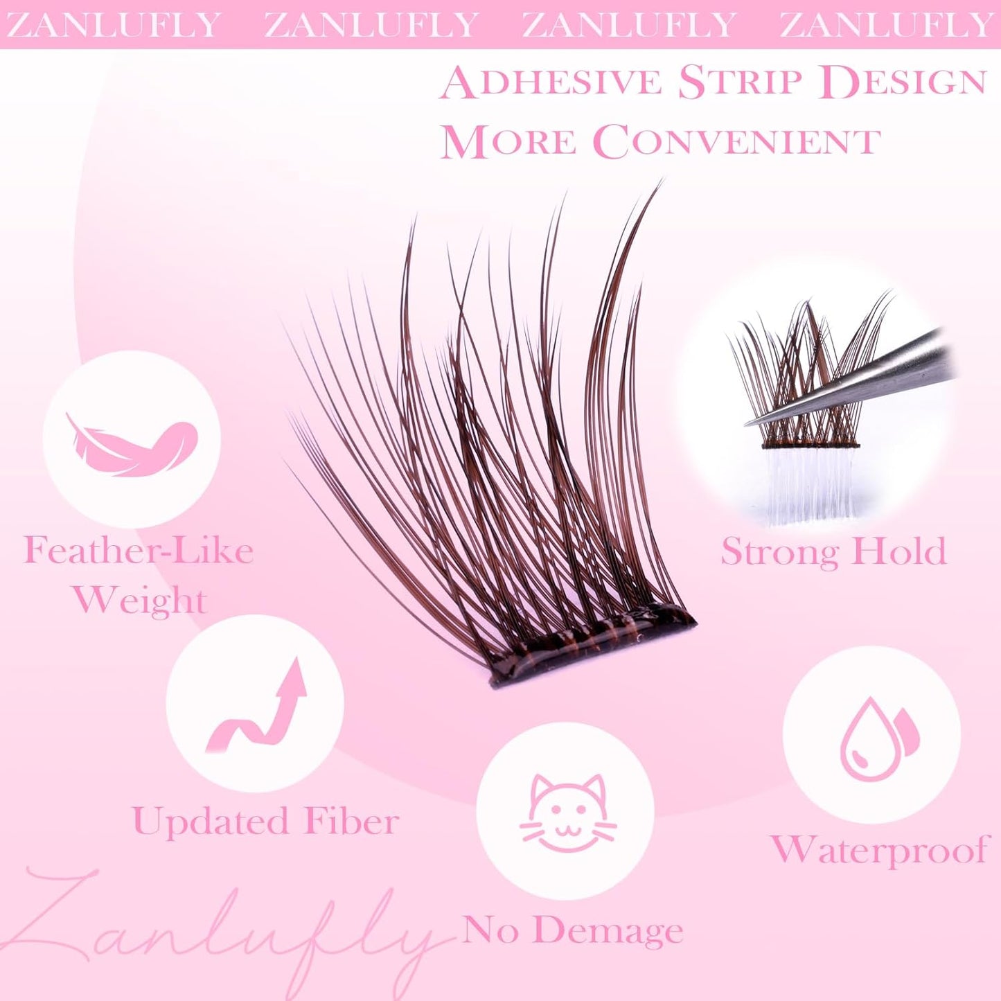 Self Adhesive Eyelashes Brown Self Adhesive Lash Clusters Natural No Glue Lashes Dark Brown Eyelash Extensions Pre-glued Eyelash Clusters Wispy Press on Individual Lashes 8-16mm by ZANLUFLY-FemmiqueWomen