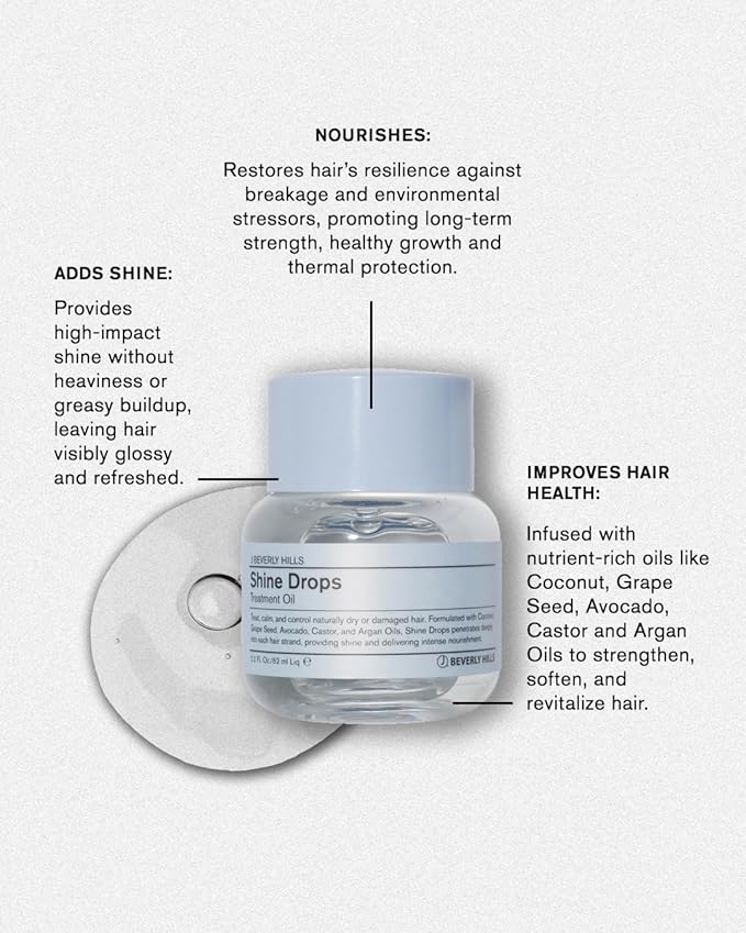 J Beverly Hills Shine Drops Hair Treatment Oil with Botanical Oils for Shine, Nourishment and Dry Hair Repair, 2.2 Oz-FemmiqueWomen