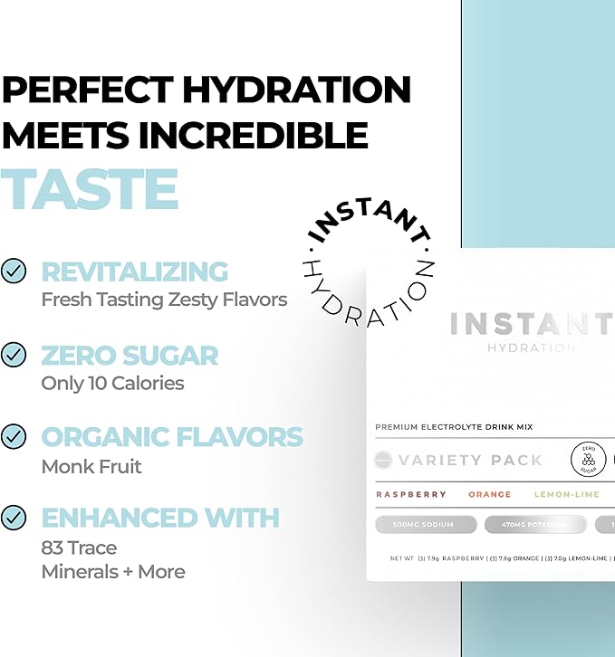 Instant Hydration Electrolytes Powder Packets - Variety Pack - Zero Sugar - Keto, Vegan, Gluten-Free, Non-GMO - Boost Recovery, Brain Function, Muscle & Tissue Health - 12 Sticks-FemmiqueWomen