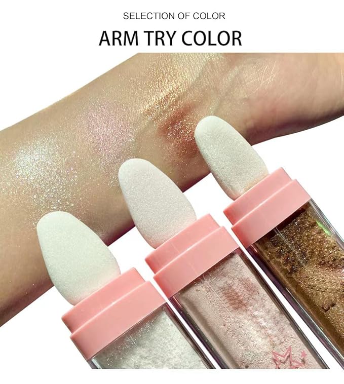 3 Color Glitter Powder Highlighter Makeup, Body Brightens the Natural Three-Dimensional Face Blusher Fairy Highlight Patting Powder.-FemmiqueWomen