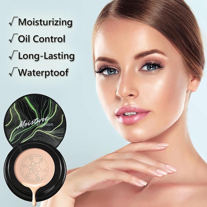 2PCS Mushroom Head Air Cushion CC Cream Foundation,Moisturizing Mushroom Head Foundation BB Cream Makeup Foundation Matte Concealer Full Coverage Long-lasting Oil Control (Natural)-FemmiqueWomen