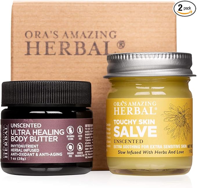 Ora's Amazing Herbal, Eczema Relief, Touchy Skin Salve, Ultra Healing Body Butter, Eczema Cream, Eczema Balm, Herbal Salve, Travel Size, 1oz each-FemmiqueWomen