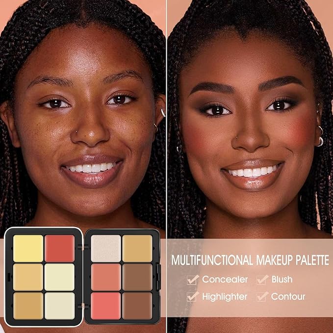 12 Colors Cream [Blush+Contour+Concealer+Highlighter] Makeup Palette for Cheeks - Multi-functional Makeup Palette with Brush, Natural Matte Long Wearing, Waterproof Face Makeup Palette (#05)-FemmiqueWomen