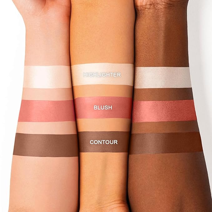 3 Colors Cream Contour Stick, Shades with Highlighter Stick,Blush Stick and Bronzer Contour Stick for Sculpt the Cheeks,Long Lasting,Waterproof,Matte & Dewy Finish for Women (FAIR(7+9+11))-FemmiqueWomen