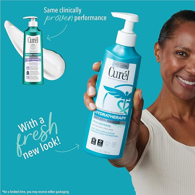 Curel Hydra Therapy In Shower Lotion, Itch Defense Body Moisturizer with Advanced Ceramide Complex, Vitamin E, & Oatmeal Extract, 12 Oz, Pack of 2-FemmiqueWomen