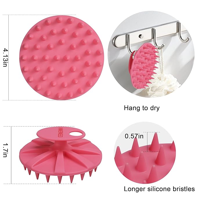 INNERNEED Scalp Massager Shampoo Brush, Wet & Dry Manual Scalp Care Head Scrubber Hair Washing, Soft Silicone Bristles, for Hair Growth, Dandruff Removal, Comfortable for All Hair Types (Pink)-FemmiqueWomen