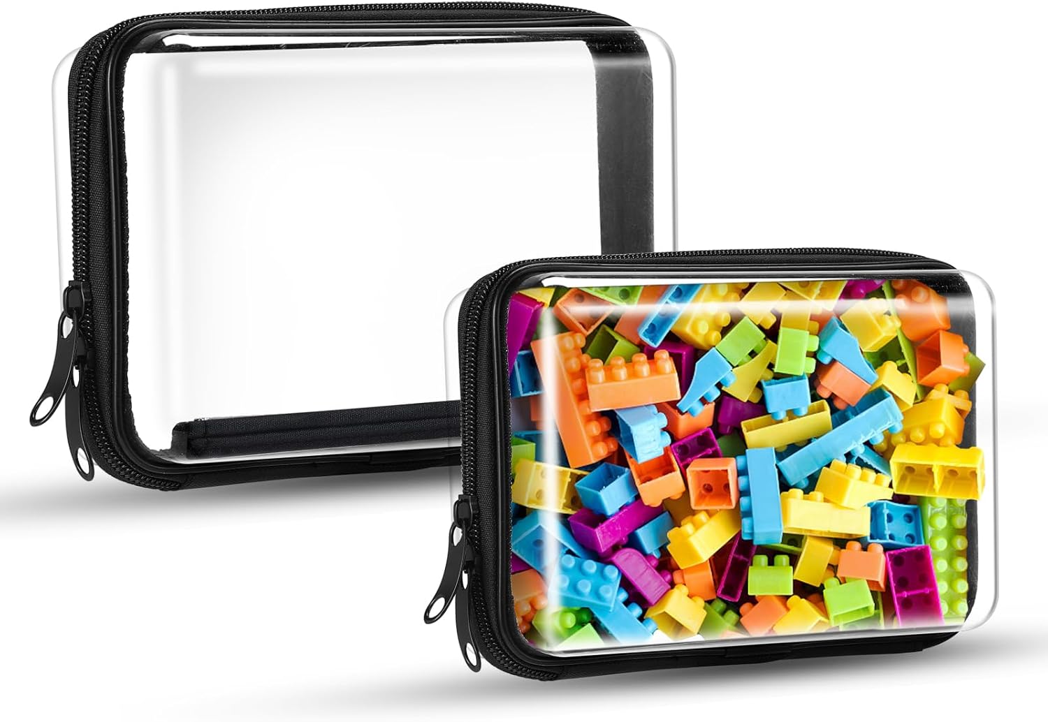 2 Pack Clear Hard Zipper Case, Hard PC Plastic Cosmetic Travel Bag with Zipper, Portable Travel Organizer Bins, Durable Makeup Bags for Toy Storage, Pencil Case-FemmiqueWomen