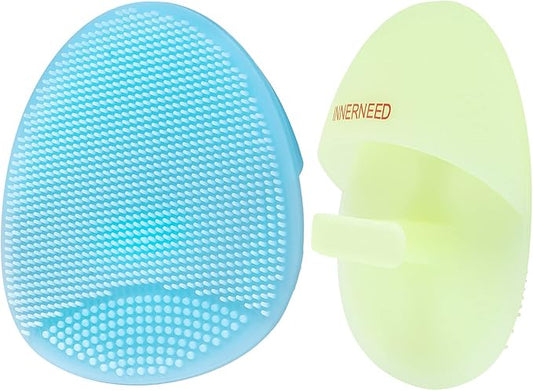 INNERNEED Soft Silicone Facial Cleansing Brush Manual Face Scrubber Exfoliating Massage Scrub Acne Blackheads Remove Handheld Pads for Sensitive, Delicate, Dry Skin (Pack of 2)-FemmiqueWomen