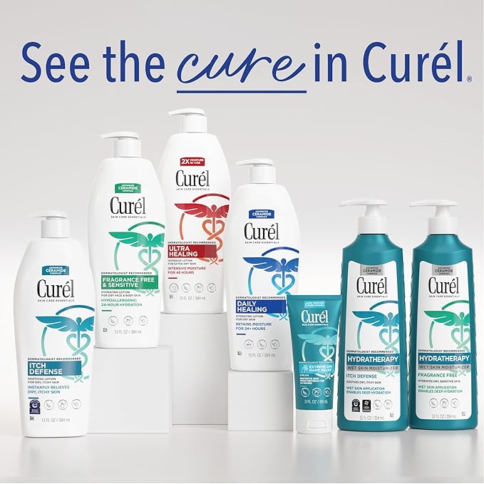 Curel Ultra Healing Intensive Fragrance-Free Lotion For Extra-Dry Skin, Dermatologist Recommended, Ideal for Sensitive Skin, Cruelty Free, Paraben Free, 13 Oz, Pack of 3-FemmiqueWomen