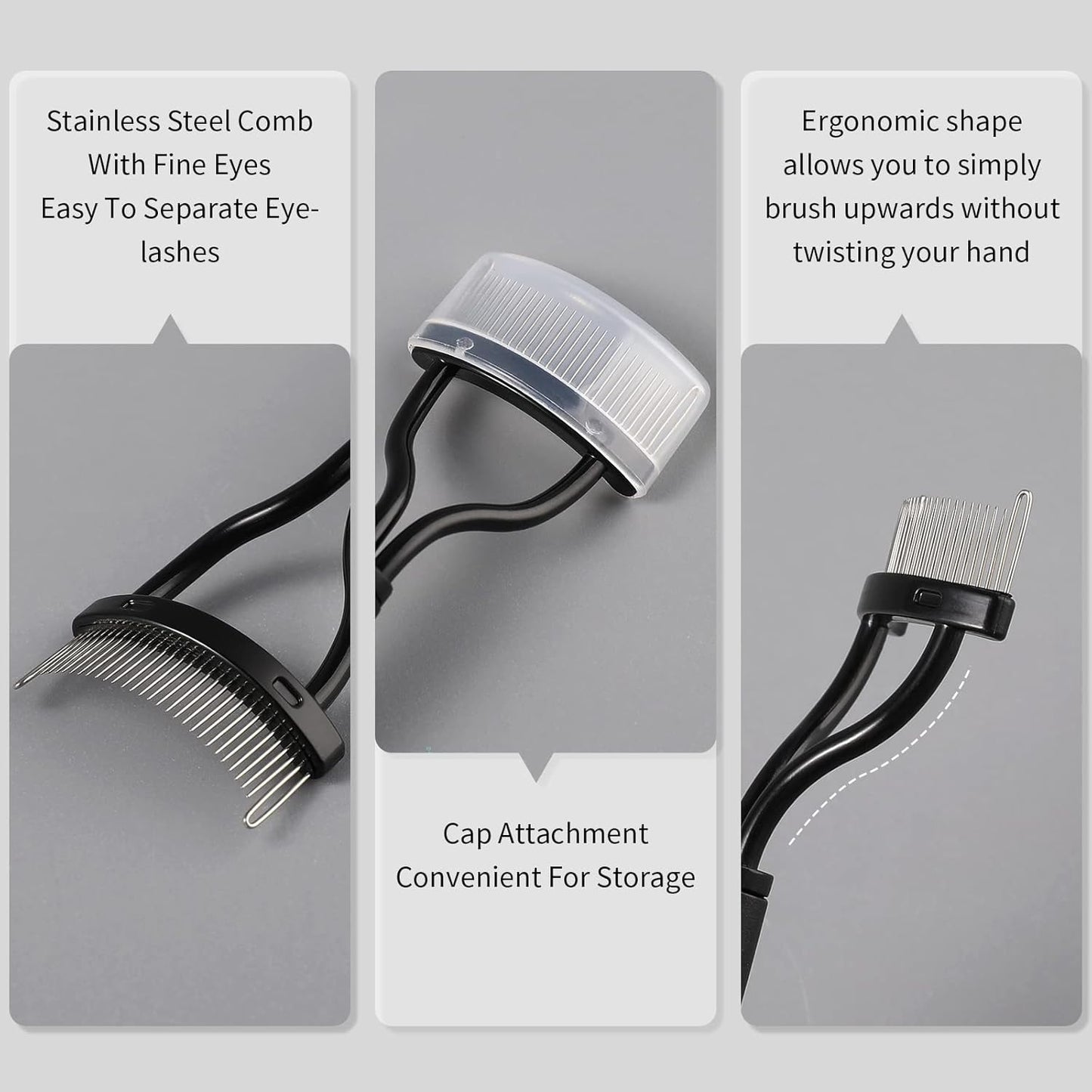 Eyelash Comb Eyebrow Brush DUcare Eyelash Separator Mascara Applicator Eyelash Definer With Comb Cover Arc Designed Cosmetic Brushes Tool Black-FemmiqueWomen