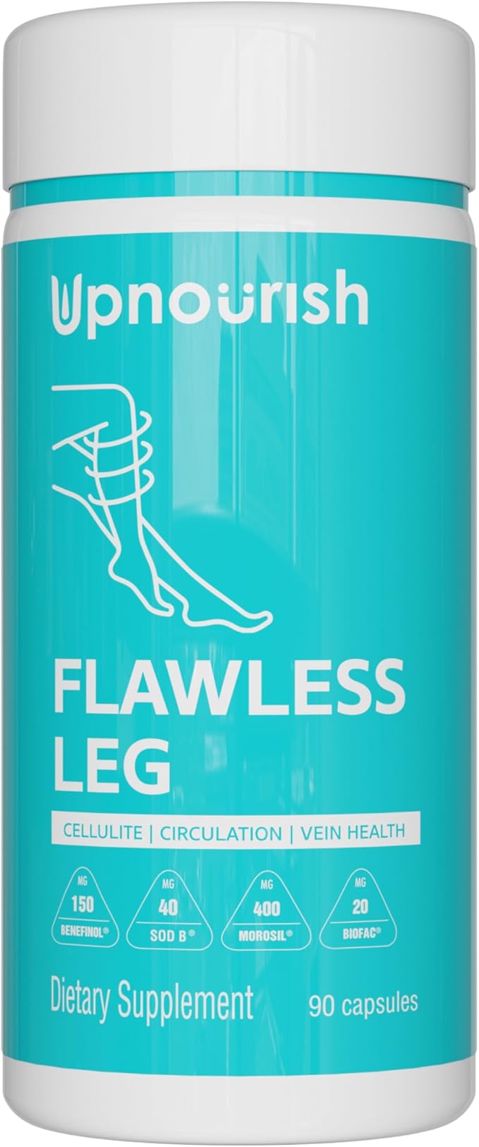 UpNourish Cellulite Vein Health Supplement with Caviar Collagen, SOD DIMPLESS, MOROSIL, Butchers Broom, Horse Chestnut, Leg Wellness and Circulation Support 90ct-FemmiqueWomen