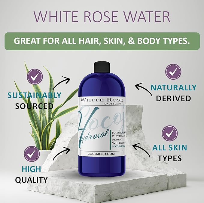 Dr Joe Lab White Rose Water Hydrosol - Pure Natural Distilled Bulgarian Rosewater Non-GMO Vegan Hydrating Toning Spray Mist Face Hair Skin Pores Locs Dreads - Packaging May Vary (32 oz)-FemmiqueWomen