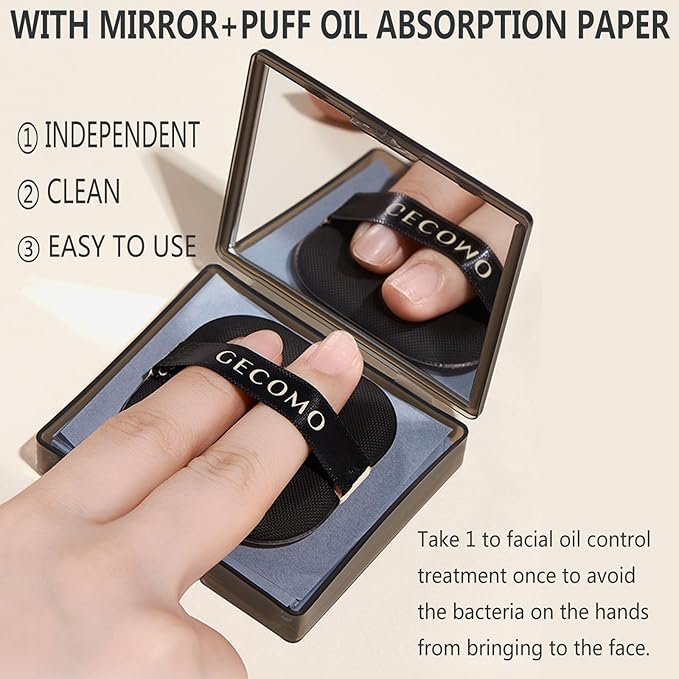 Natural Bamboo Charcoal Facial Oil Blotting Paper,100pcs Oil Blotting Sheets with Portable Mirror & Makeup Puff for Oily Face Skin,Oil Control Film Easy Take Out Handy Friendly Oil Absorbing Tissues-FemmiqueWomen