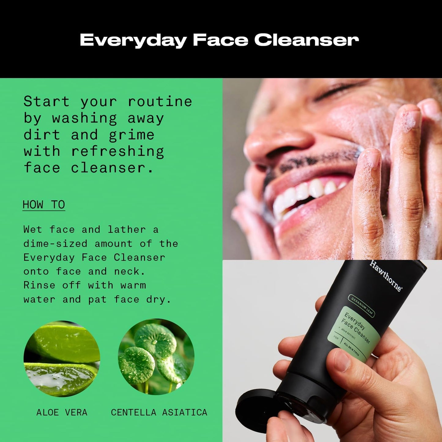 Hawthorne Men's Everyday Face Wash Cleanser With Aloe Extract and Calming Ceramides. For All Skin Types. Natural Ingredients, Vegan, Sulfate Free. 2-Pack, 4 Fl. Oz. Each-FemmiqueWomen