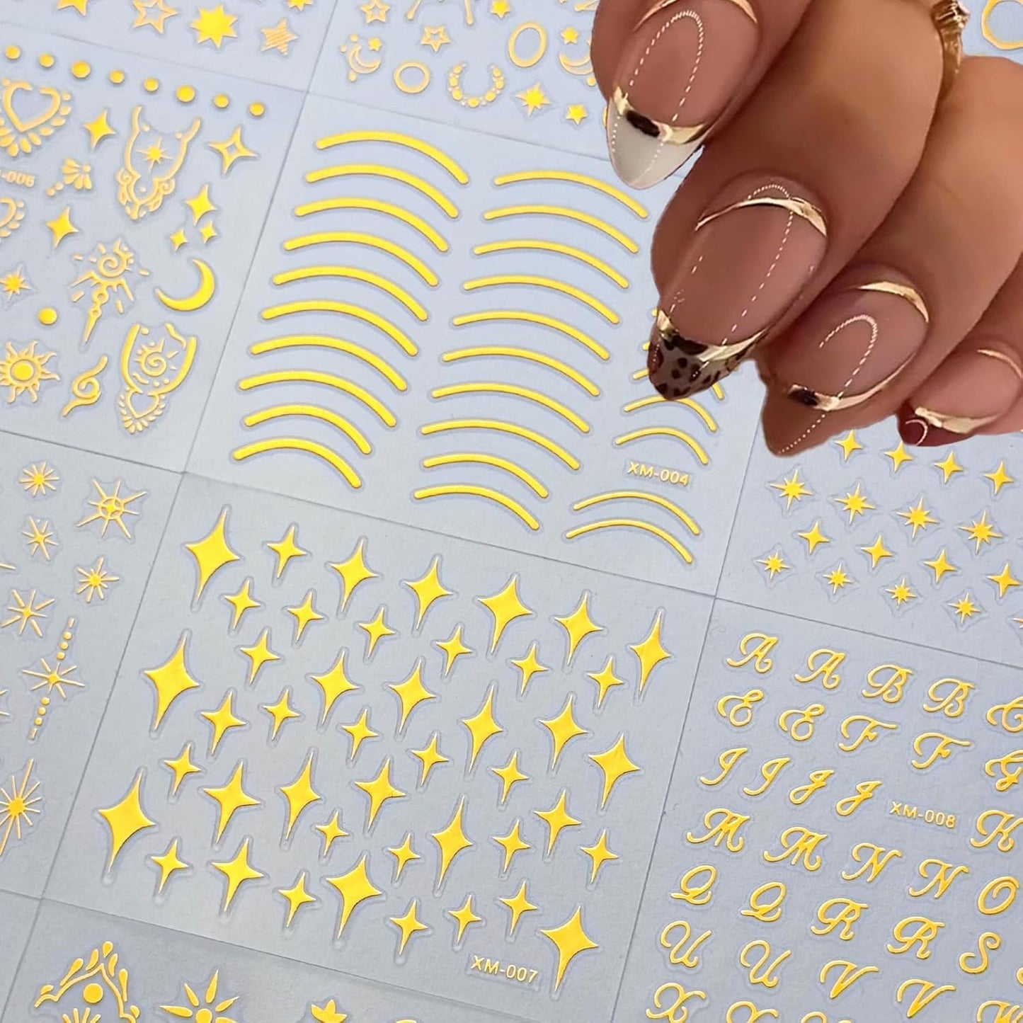 30Sheets Gold Nail Art Stickers Star Line 3D Self Adhesive Nail Stickers for Nail Art Moon Stars Nail Decals Heart Nail for Women and Girls Manicure DIY Decoration-FemmiqueWomen