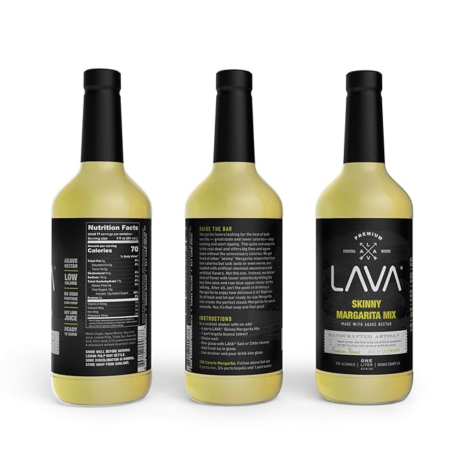 (3 Pack) Premium Skinny Margarita Mix by LAVA Craft Cocktail Co., Low Calorie Margarita Mix Made with Key Lime Juice, Agave, No Artificial Sweeteners, Lots of Flavor, Ready to Use, 1-Liter (33.8oz)-FemmiqueWomen