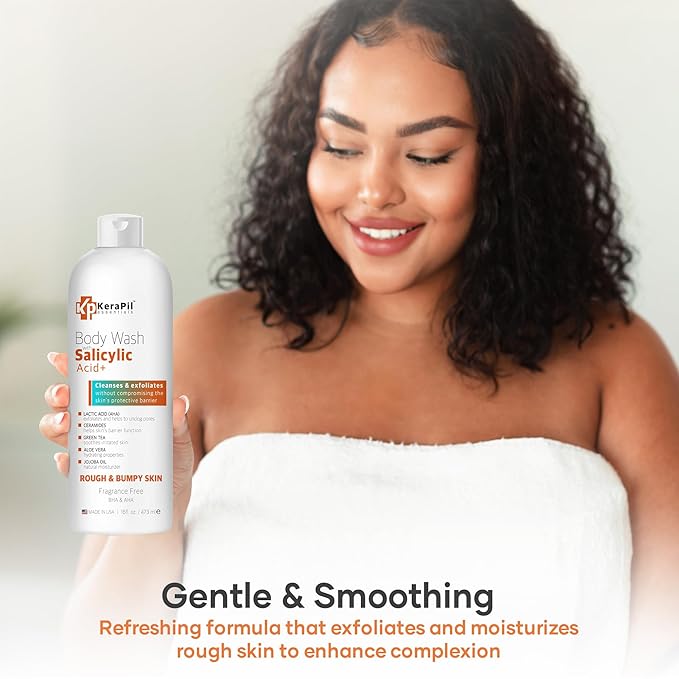Salicylic Acid Body Wash - Skin Non-drying, Gentle Exfoliates Rough and Bumpy Skin, Body Acne Wash, BHA & AHA - Unscented Exfoliating Body Wash, Made in USA - (16 fl oz x 2)-FemmiqueWomen