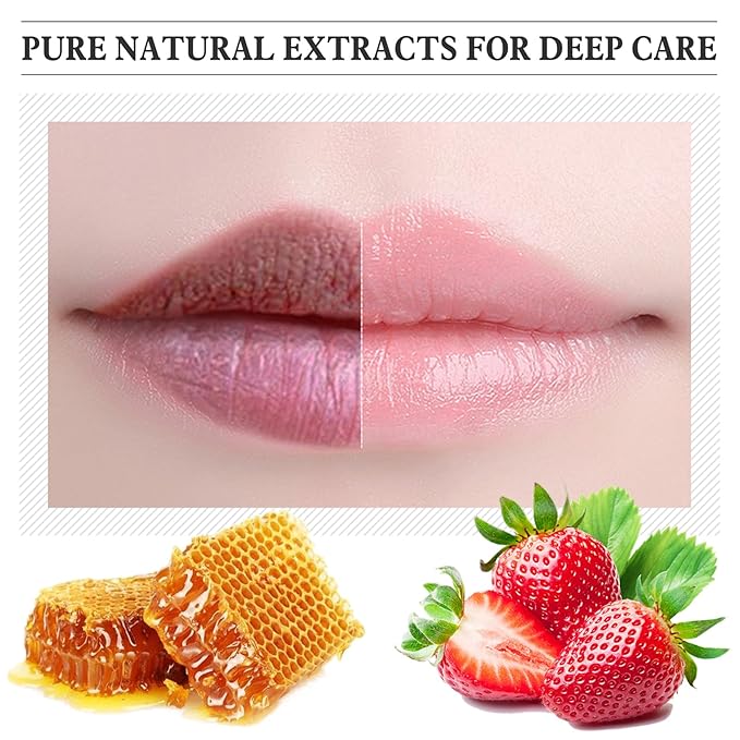 2 PCS Bee Honey Lip Balm Honey Pot, Strawberry & Bee Honey Lip Mask, Reduces Lip Lines, Hydrate & Moisturizing Lip Skin Care, Prevention Dry Cracked Lips, Bee Honey Lip Balm for Lip Repair Treatment-FemmiqueWomen