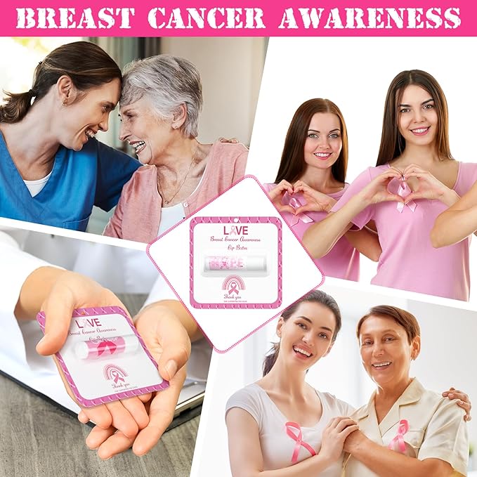 30 Pack Breast Cancer Awareness Favors Bulk Lip Balms Gifts Pink Ribbon Lip Balms Favors Breast Cancer Awareness Month Accessories Support Party Items Decorations for Women Men Survivors-FemmiqueWomen