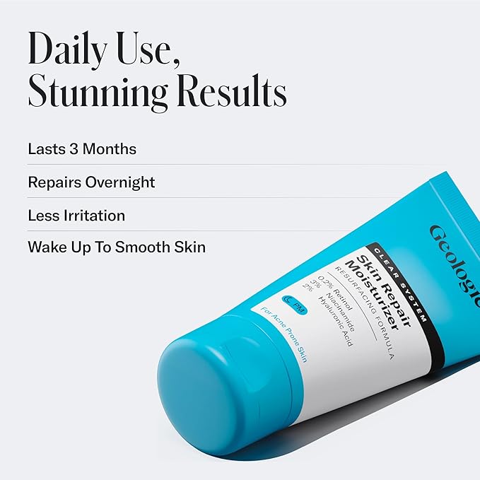 Geologie Skin Repair Moisturizer Face Cream | Clear System Retinol Resurfacing Formula | For Blemish Prone Skin with Niacinamide & Hyaluronic Acid | 60 ML-FemmiqueWomen
