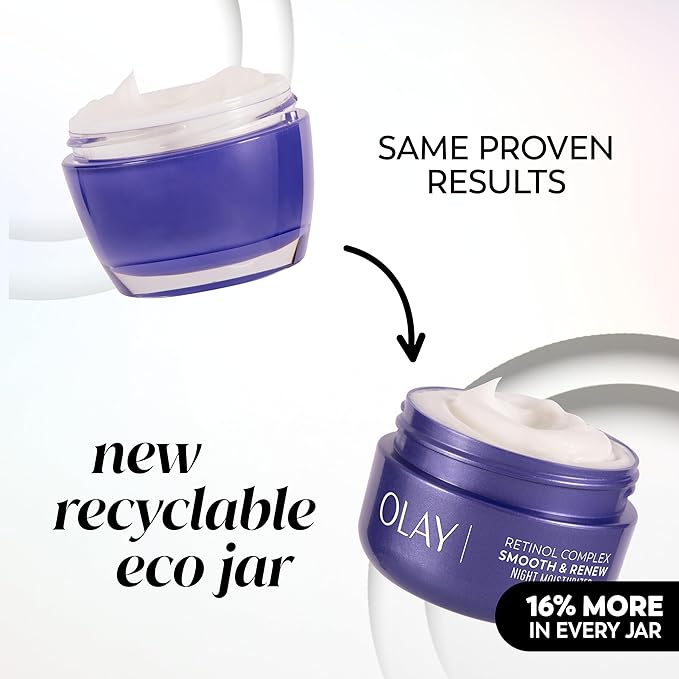 Olay Retinol Face Moisturizer, Smooth & Renew Cream for Women, Fragrance-Free - Anti-Aging, Anti-Wrinkle, Smooth Fine Lines, Tightening, Brightening - Recyclable Sustainable Eco Jar, Non-Greasy, 2 Oz-FemmiqueWomen