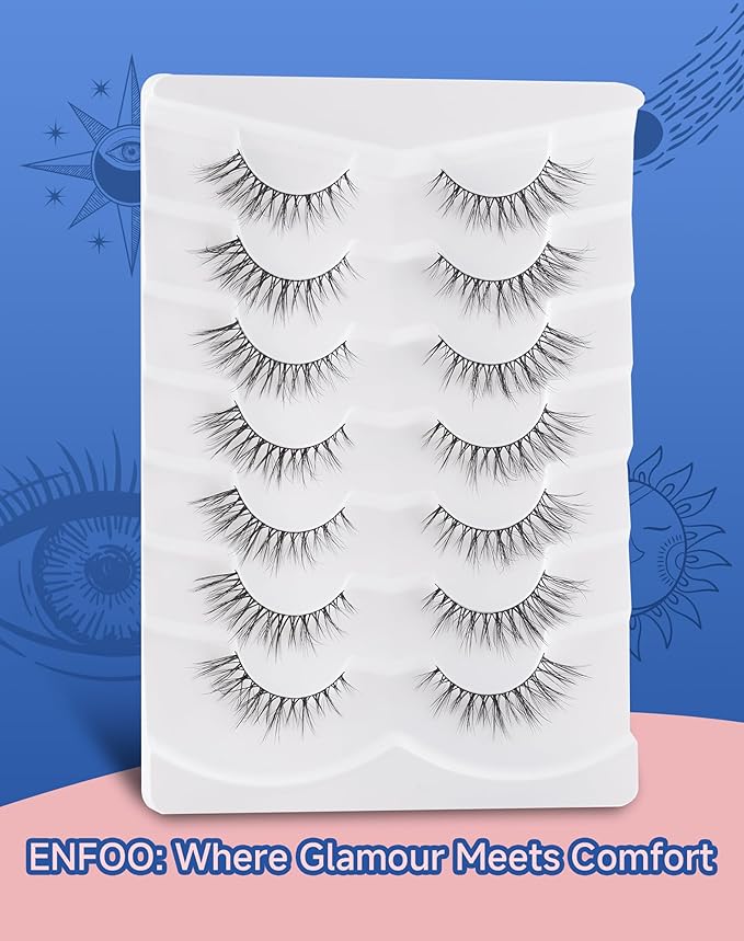 Cat eye Lashes Natural Wispy Lash Strip Natural Look Flared Eyelashes Fairy False Eye Lashes Fluffy False Eyelashes Soft 7 Pairs D97-FemmiqueWomen