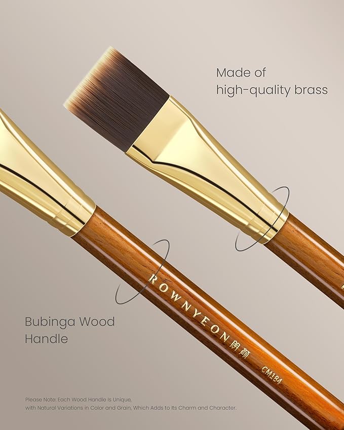 Desert Oak Series Flat Top Foundation Brush - 20mm Ultra-Thin Nylon Bristles for Streak-Free Liquid Foundation, Smooth Buffing & Full Coverage, Bubinga Handle & Brass Ferrule (CM 184)-FemmiqueWomen