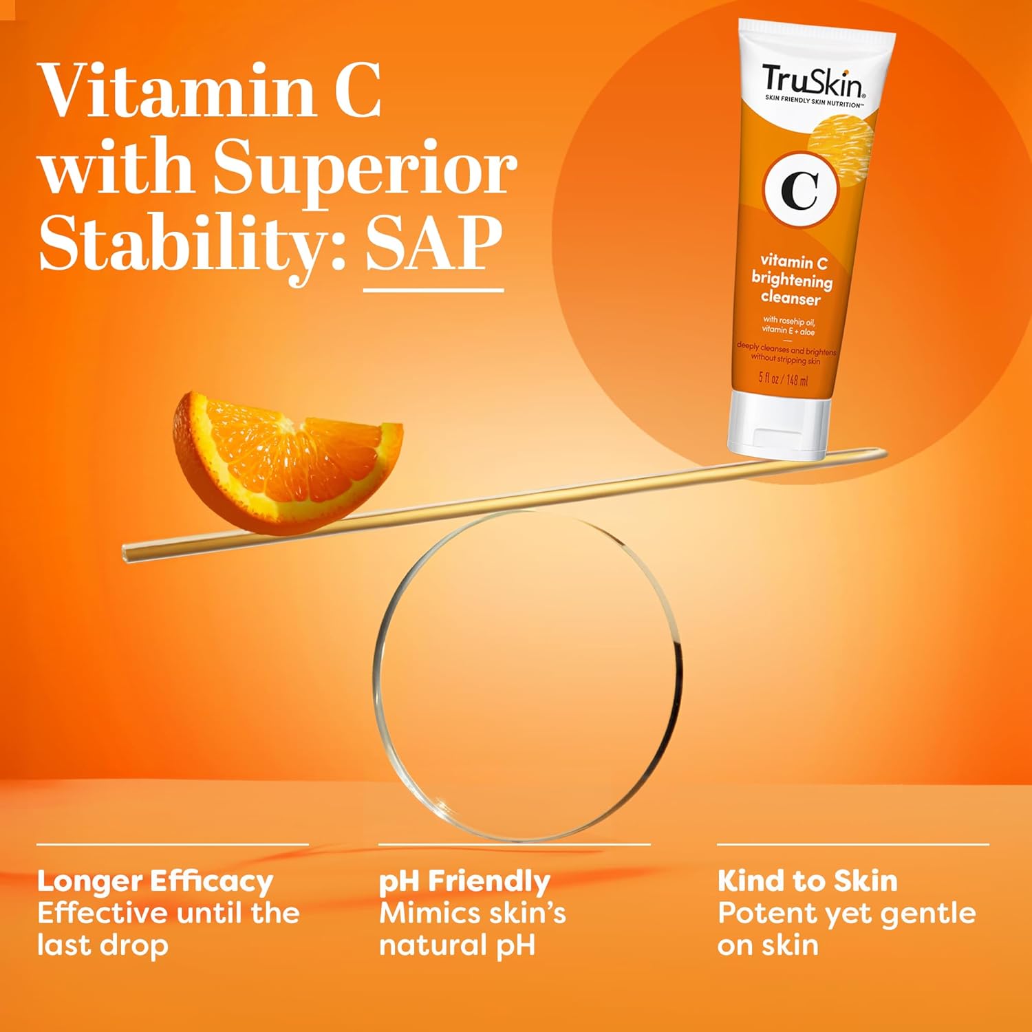 TruSkin Vitamin C Cleanser for Face - Brightening Face Wash with Vitamins C & E, Rosehip Oil, Aloe Vera and MSM - Deep Clean and Refresh for Radiant, Healthy-Looking Skin, 5 fl oz-FemmiqueWomen