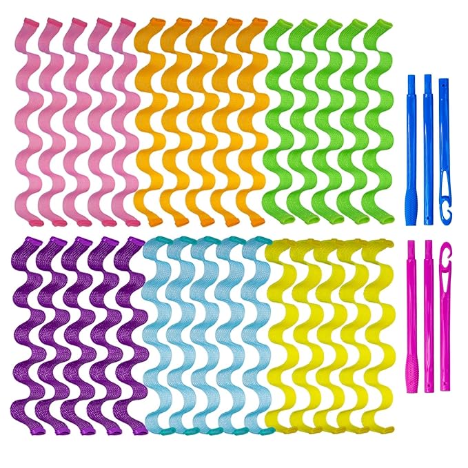 30pcs Wave Curlers Rollers Kit with Styling Hooks, Heatless Spiral Curls for Medium and Long Hair 17.8(45 cm)-FemmiqueWomen