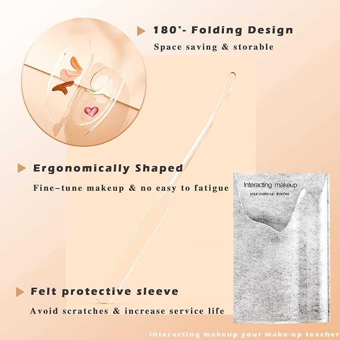 180 Degree Folding Acrylic Makeup Mixing Palette, Plastic Foundation Makeup Facial Palette with Felt Bag, Transparent Spatula Tool for Eyeshadow Liquid Foundation Cosmetic Pigment Mixing-FemmiqueWomen
