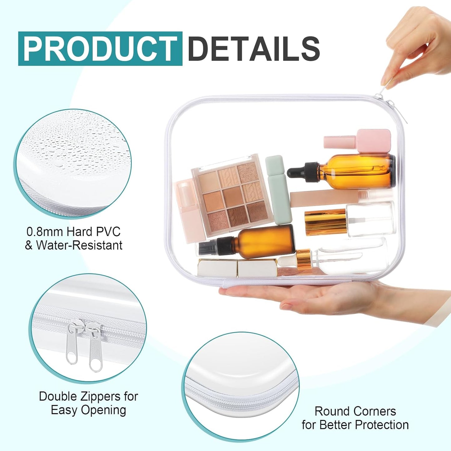 Hoolerry 4 Pcs Hard Clear Zipper Case Makeup Bags Plastic Pencil Pouch Transparent Storage Box Containers for Cosmetics, Snacks, Building Blocks, Puzzles(White,9.8 x 7.9 x 2 in)-FemmiqueWomen