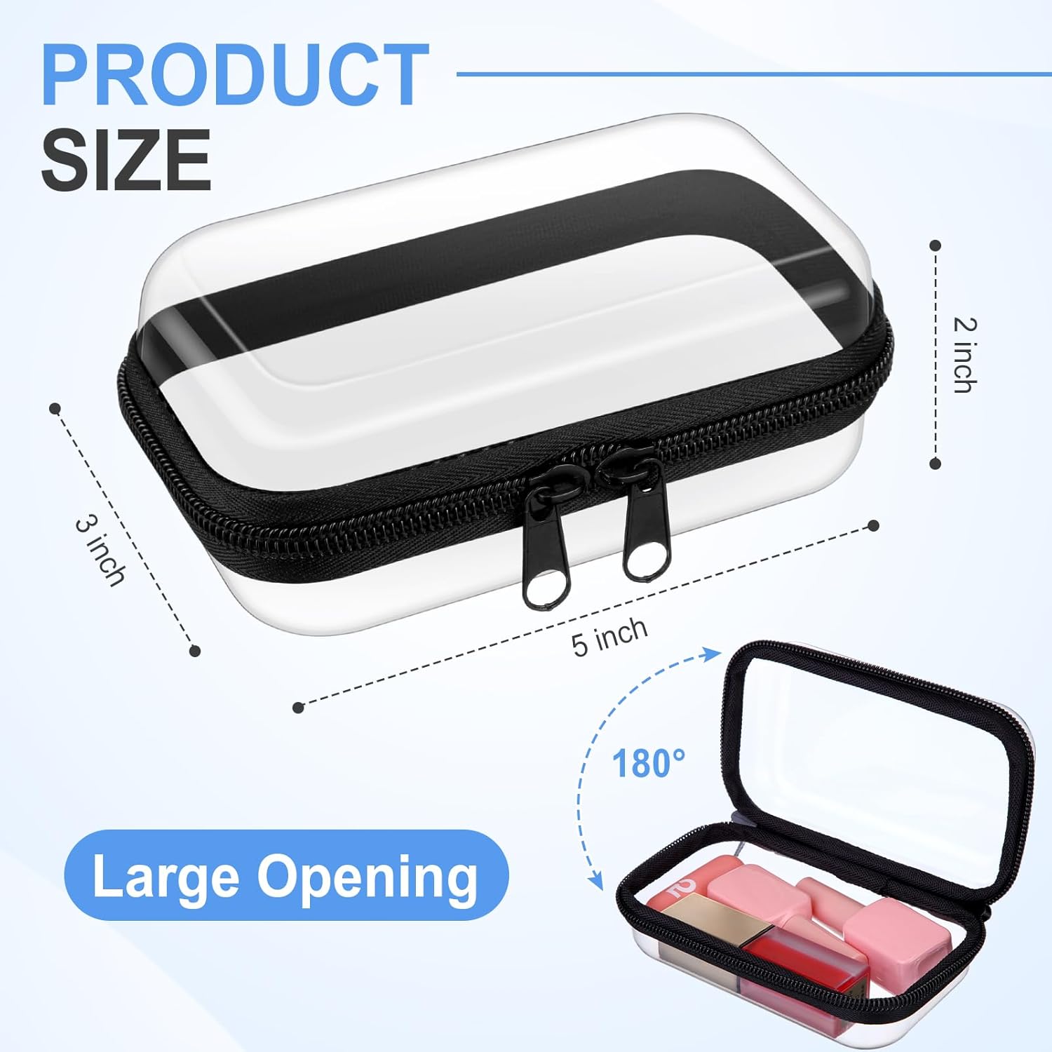 Hoolerry 3 Pcs Clear Hard Zipper Case Plastic Pouch Transparent Hard Case Clear Makeup Bag Portable Travel Organizer Bin for Cosmetics, Building Blocks, Puzzles(Black,Xs)-FemmiqueWomen