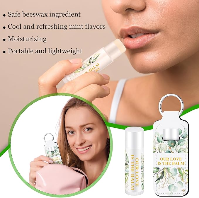 18 Sets Baby Shower Bridal Shower Favors for Guests Bulk Lip Balm and Lipstick Holder Keychains Set Baby Shower Bridal Shower Goodies Bags Thank You Gifts for Guests(Eucalyptus Wedding)-FemmiqueWomen