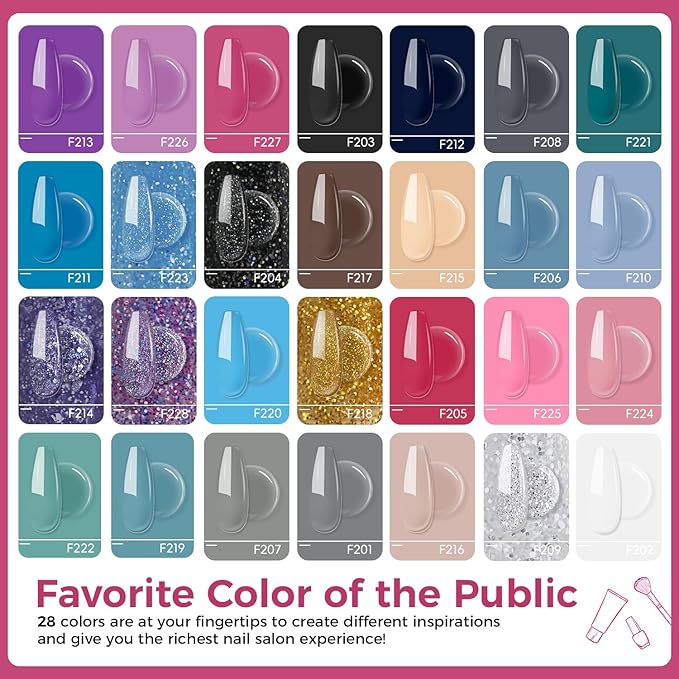 JEWHITENY 28 Colors Poly Nail Gel Kit with Base Top Coat Purple Blue Yellow Nude Pink Glitter Shades Quick-Dry for Beginners DIY Need U V Lamp Curing-FemmiqueWomen
