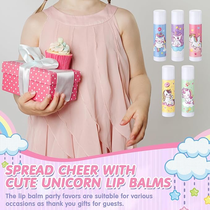 100 Pcs Unicorn Party Favors Lip Balms Bulk for Kids Birthday Party Moisturizing Lip Balm for Unicorn Themed Celebration Gifts Lip Care Products for Classroom Rewards Favor Party Supplies-FemmiqueWomen