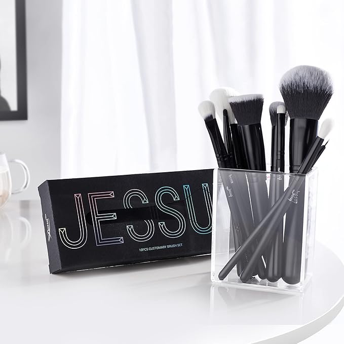 Jessup Makeup Brush Set 10pcs Black Make up Brushes Set Professional with Natural Synthetic Hair for Foundation Blending Blush Concealer Eyeshadow Eyebrow Eyeliner, T323-FemmiqueWomen