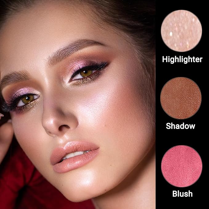 3Pcs Cream Contour Stick, with Highlighter Stick Bronzer Stick Blush Stick, Face Contour Stick Highlighter Makeup with Makeup Brush and Sponge for Sculpt the Cheeks, Long Lasting, Waterproof-FemmiqueWomen