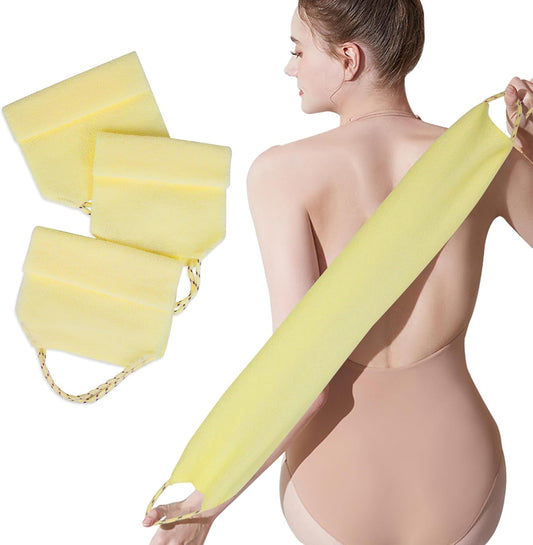 3 Pcs Double-Sided Back Exfoliator Body Scrub Towel, Exfoliating Back Scrubber with Handles,Exfoliating Washcloth Bath Tool in Shower, Stretchable Back Washer to Deep Cleans Skin (Beige)-FemmiqueWomen