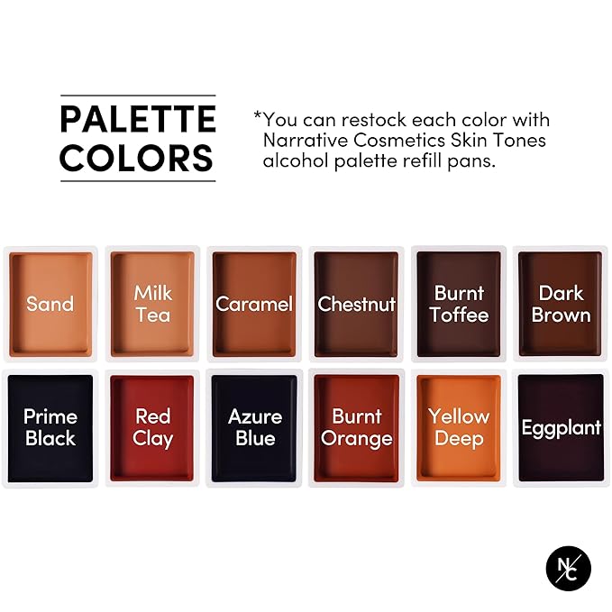 12 Color Dark Flesh Tone Alcohol Activated Makeup Palette Kit - Includes Alcohol Activator and Moisturizing Remover - Waterproof Makeup for Professional Makeup Artists-FemmiqueWomen